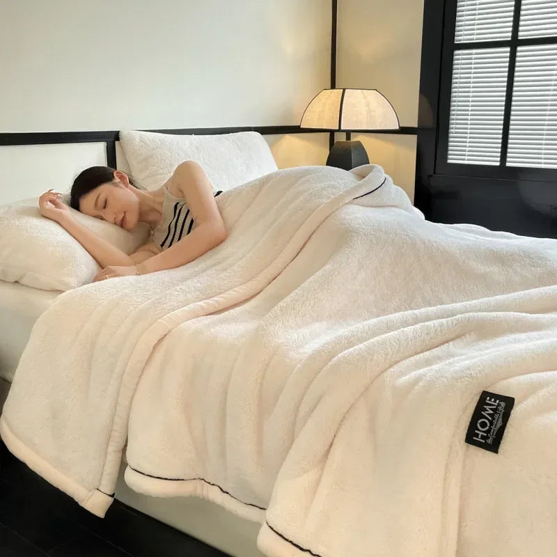 A-level woolen blanket, thick double-sided fluffy warm blanket, comfortable decorative blanket, sofa, bed and travel blanket