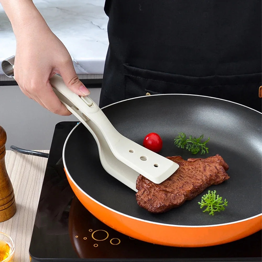 1Pc Egg Flipper Spatula 2 in 1 Grip and Flip Spatula Tongs Silicone Egg Flipper Tool Fish French Toast Tongs Non-Stick Cooking