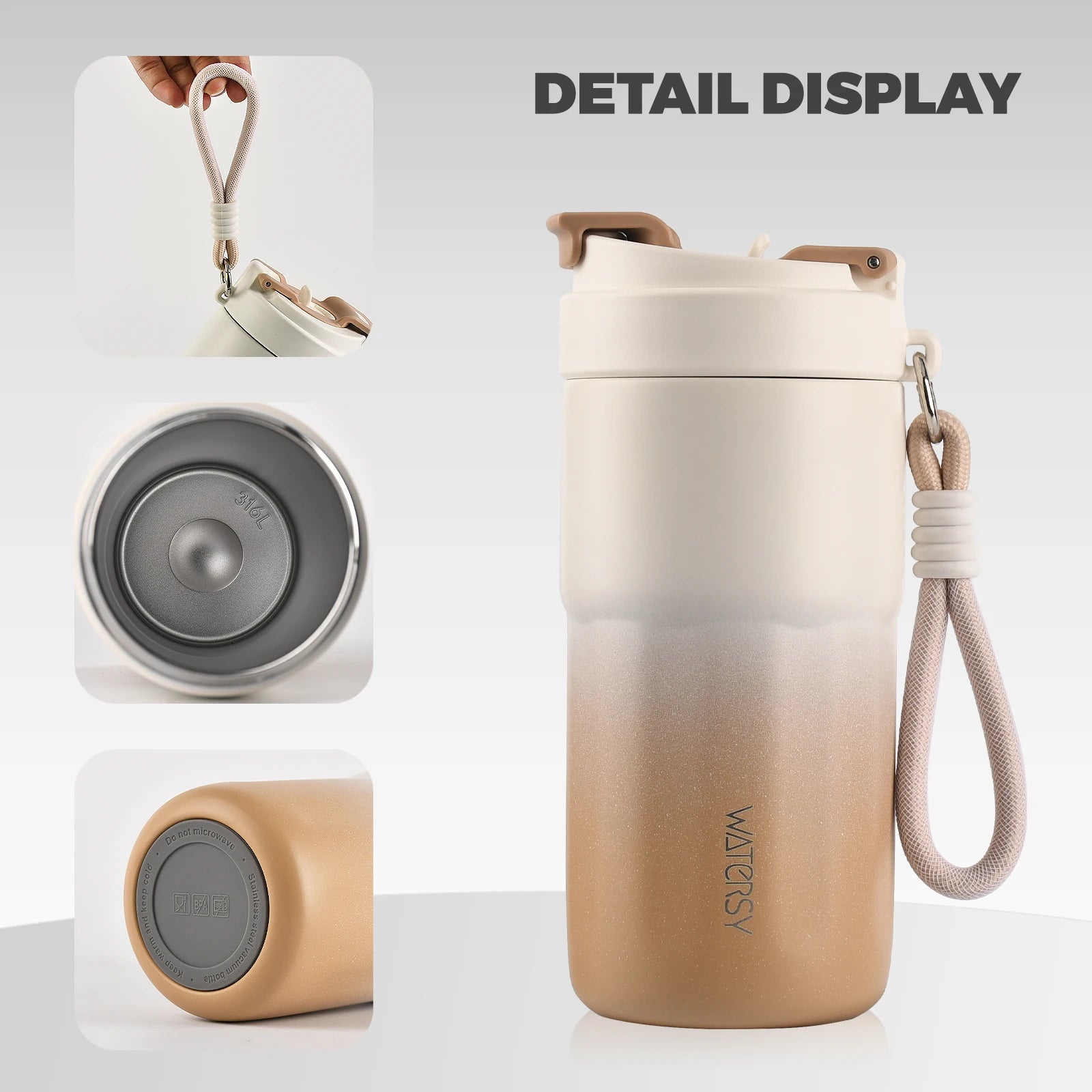 WATERSY 400ml/550ml Coffee Tumbler 316 Stainless Steel Insulated Mug with Straw Lid Double Wall Vacuum Flask for Home Gift