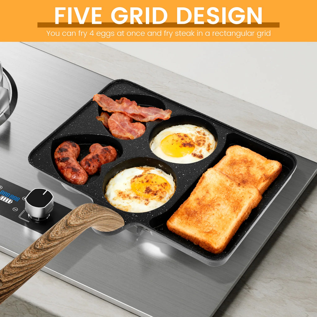 Maifanstone 5 in 1 Non Stick Egg Frying Pan Rapid Heating Omelette Frying Pan with 5 Compartment Uniform Heating for Breakfast