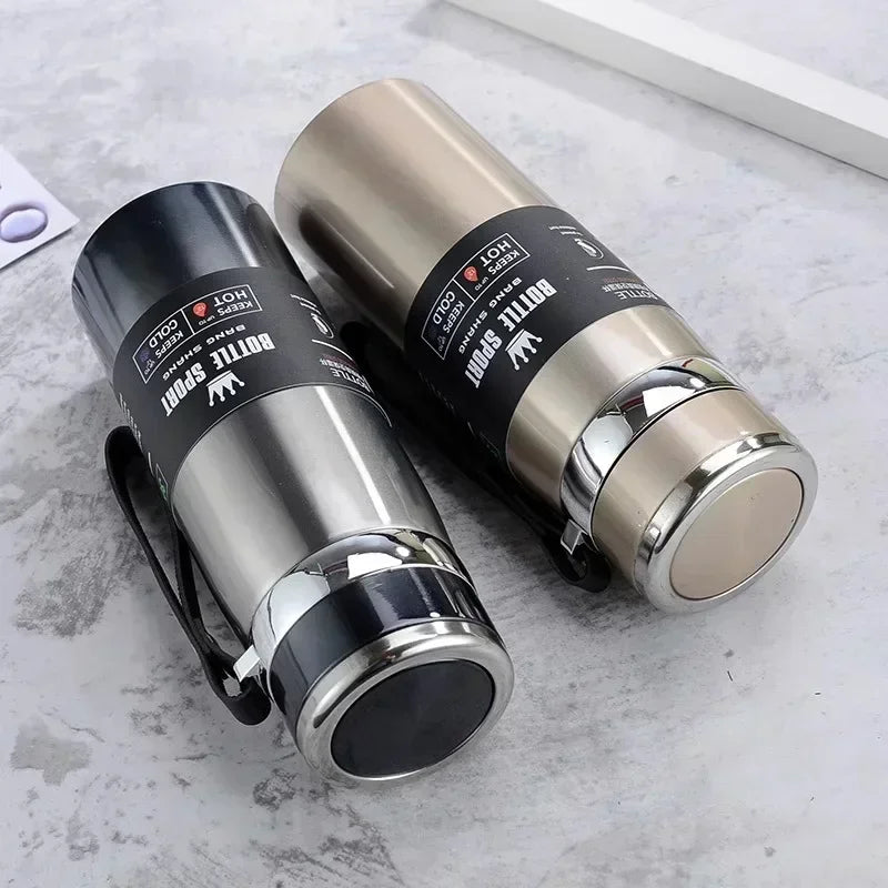 Thermos Bottle 1L Thermal Water Bottle Stainless Steel Insulated Cup Gradient Color Lid Strap Travel Outdoor Sports Wholesale