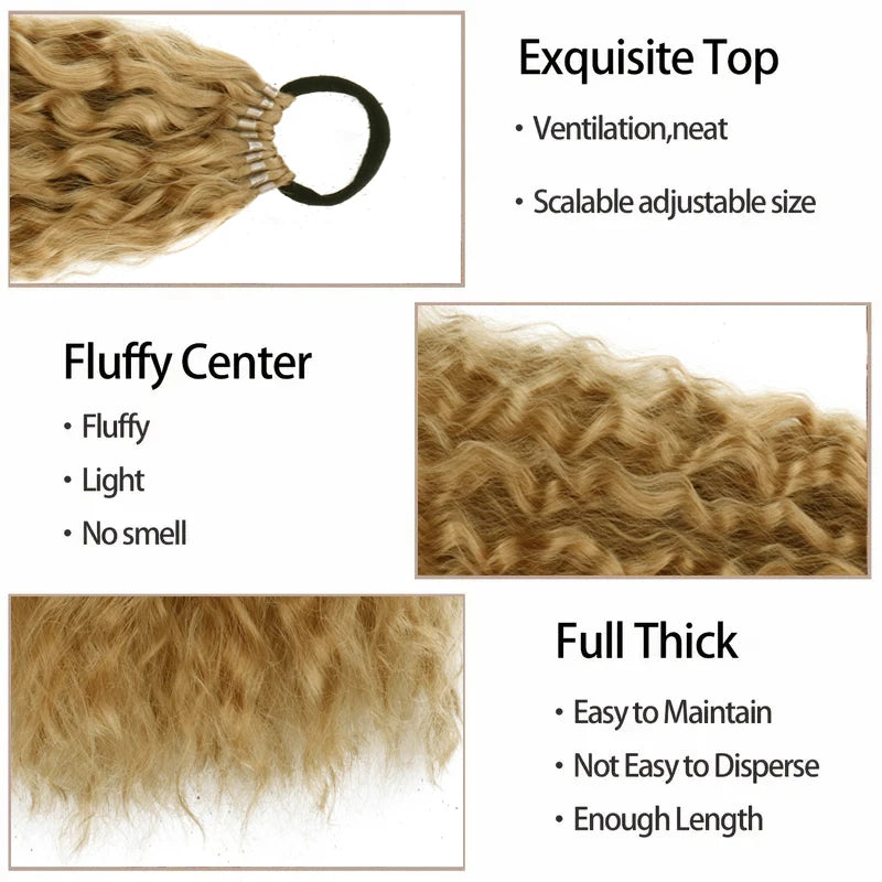 18Inch Synthetic Long Curly Daily Use Women's Ponytail Deep Curly Hair Extension With Elastic Rubber Band Fluffy Hairpiece