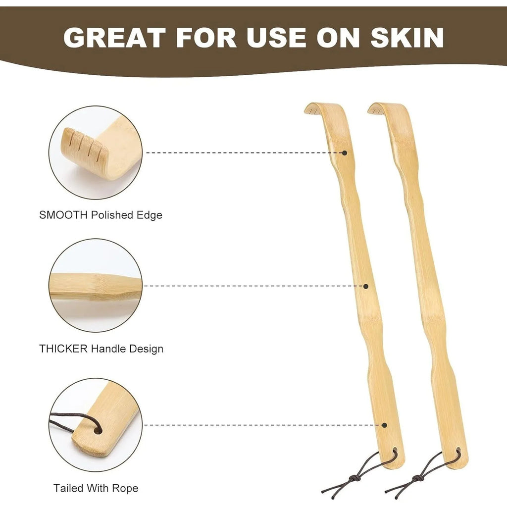 3Pcs Heavy-Duty Bamboo Back Scratcher: Therapeutic Long Handle Tool for Scratching Hard-to-Reach Itches