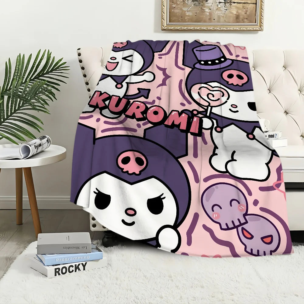 Cute cartoon K-Kuromi Blanket For Soft Throw Blanket for Picnic Bed Sofa Home Bedroom Cozy Warm Comfortable