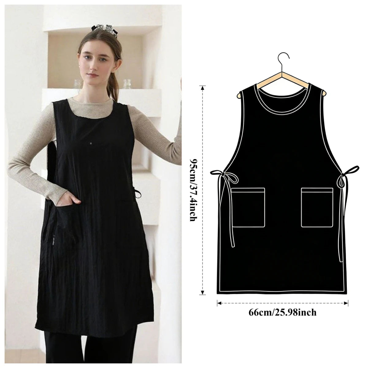 Waterproof Anti-Oil Kitchen Apron for Women with Pockets Long Vest Apron Cooking Painting Nail Salon Beauty Working Pinafore