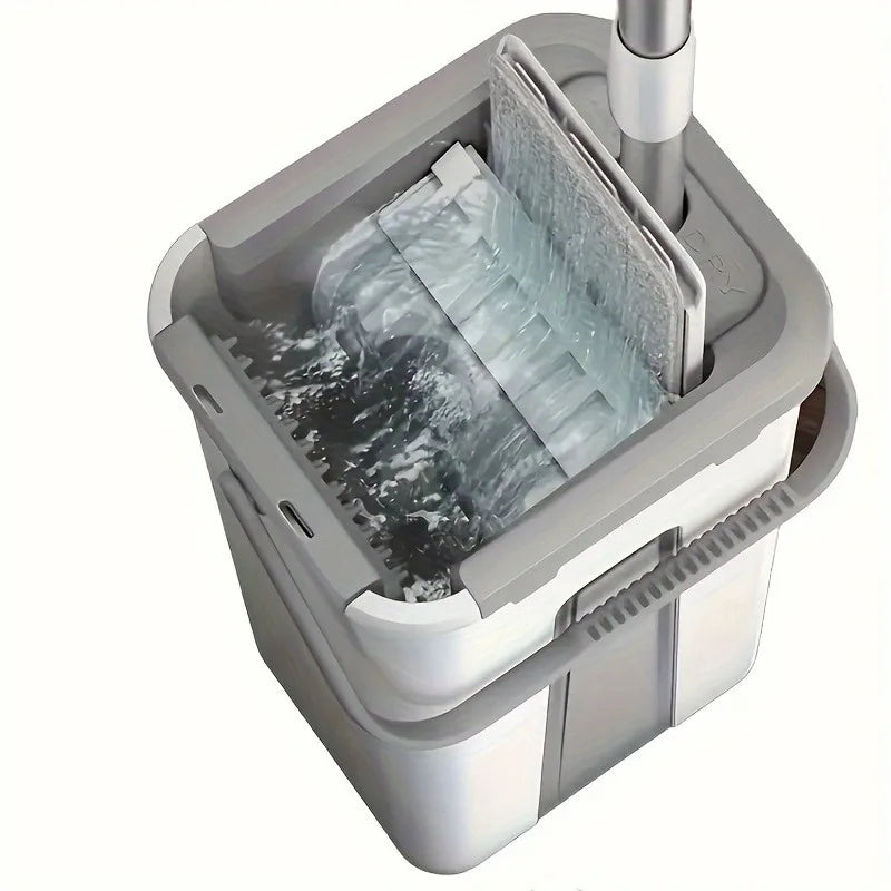 Hand-Free Flat Mop and Bucket Set Wet Dry Floor Cleaning System for Home Room Floors