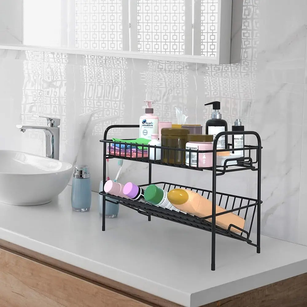 Spice Ra Organizer For Countertop, Heavy Duty Full Solid Metal Kitchen Shelves, 2 Tier Liquor Shelves Freestanding Holder