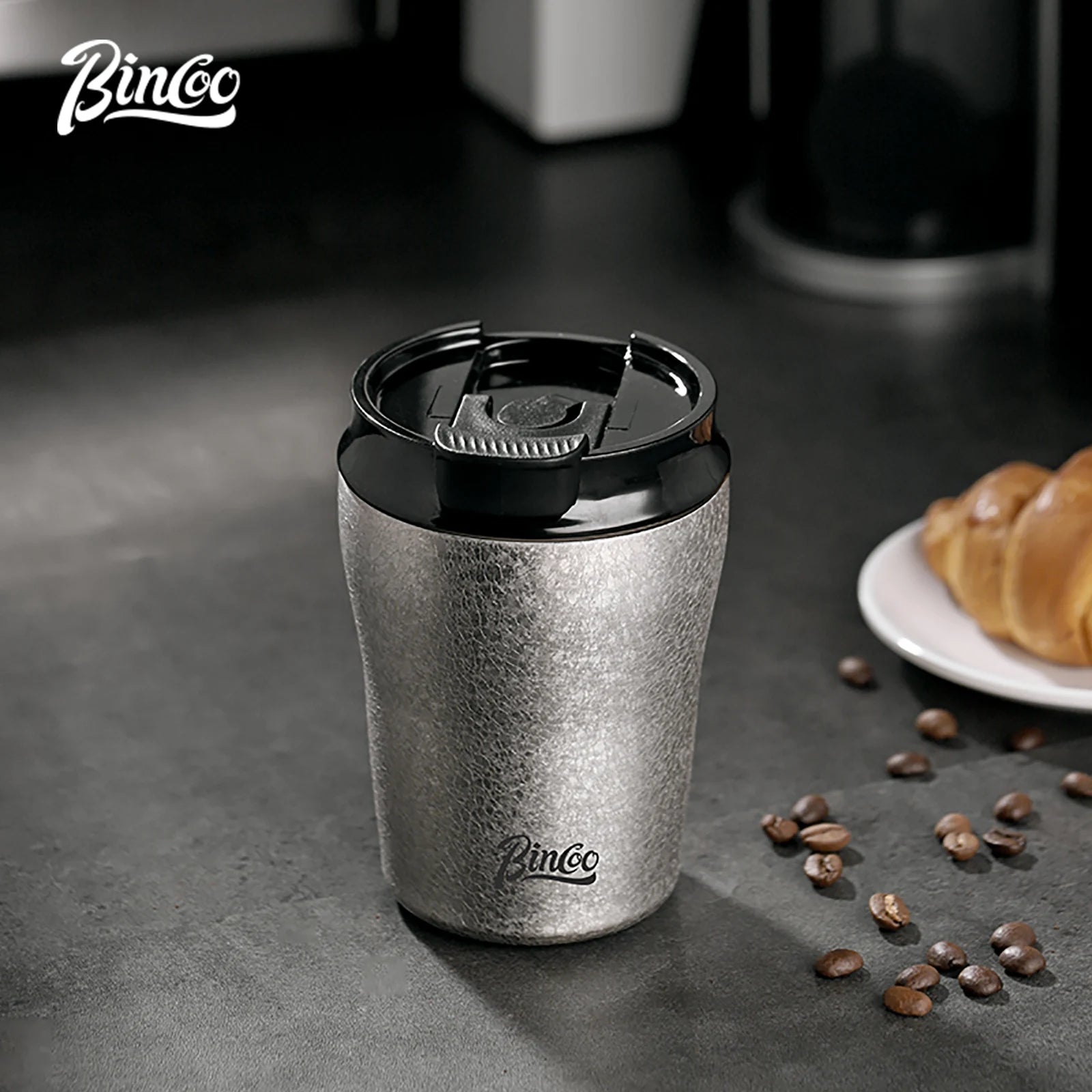 Bincoo Double Wall Ceramic Lined Travel Mug - Elegant Retro Style Stainless Steel Thermal Cup for Camping Hiking & Daily