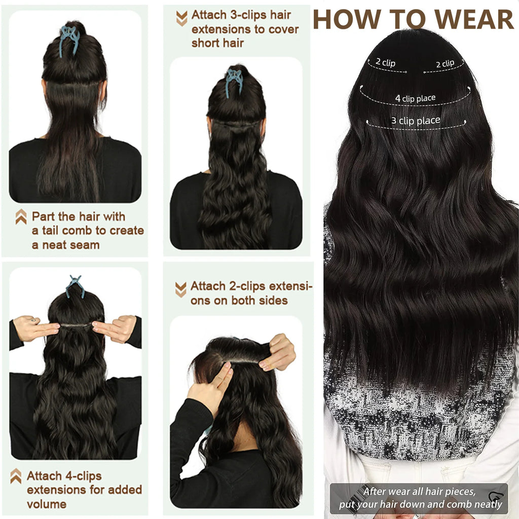 Clip in Hair Extensions 4PCS Thick Hairpieces Long Wavy Clip in Hair Piece Full Head Synthetic Fiber Hair Extensions for Women