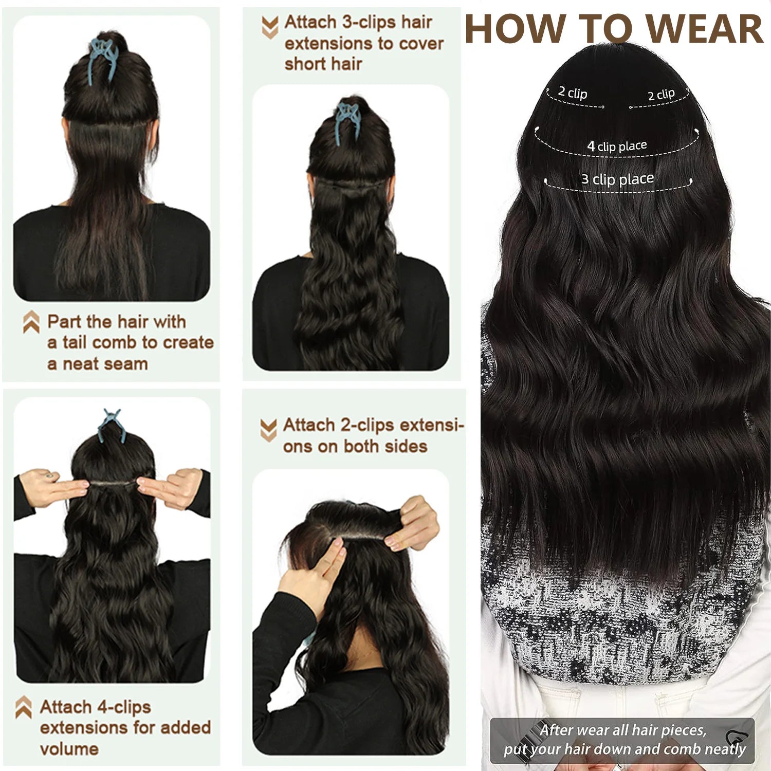 Clip in Hair Extensions 4PCS Thick Hairpieces Long Wavy Clip in Hair Piece Full Head Synthetic Fiber Hair Extensions for Women