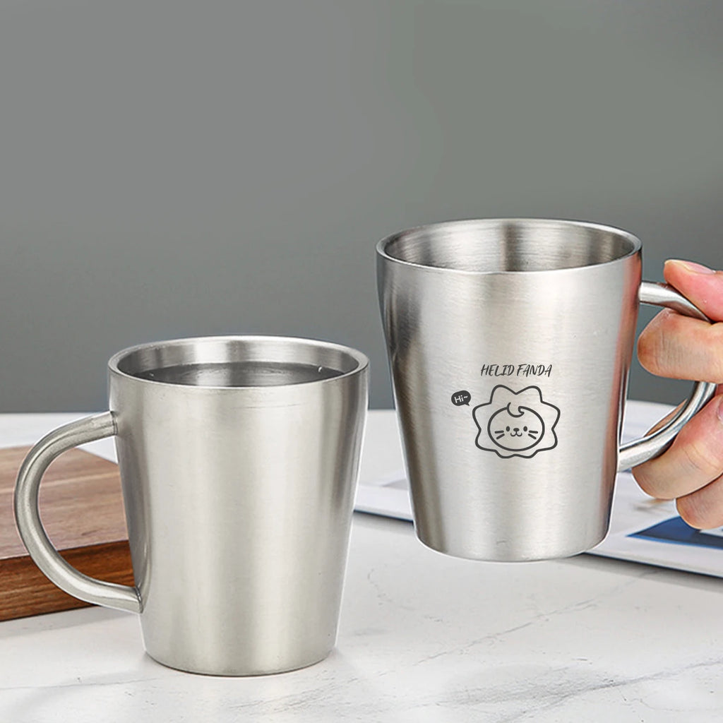 WORTHBUY 304 Stainless Steel Water Mug With Handle Double Wall Anti Scalding Drinking Cup Children Milk Coffee Cup Drinkware  ﻿