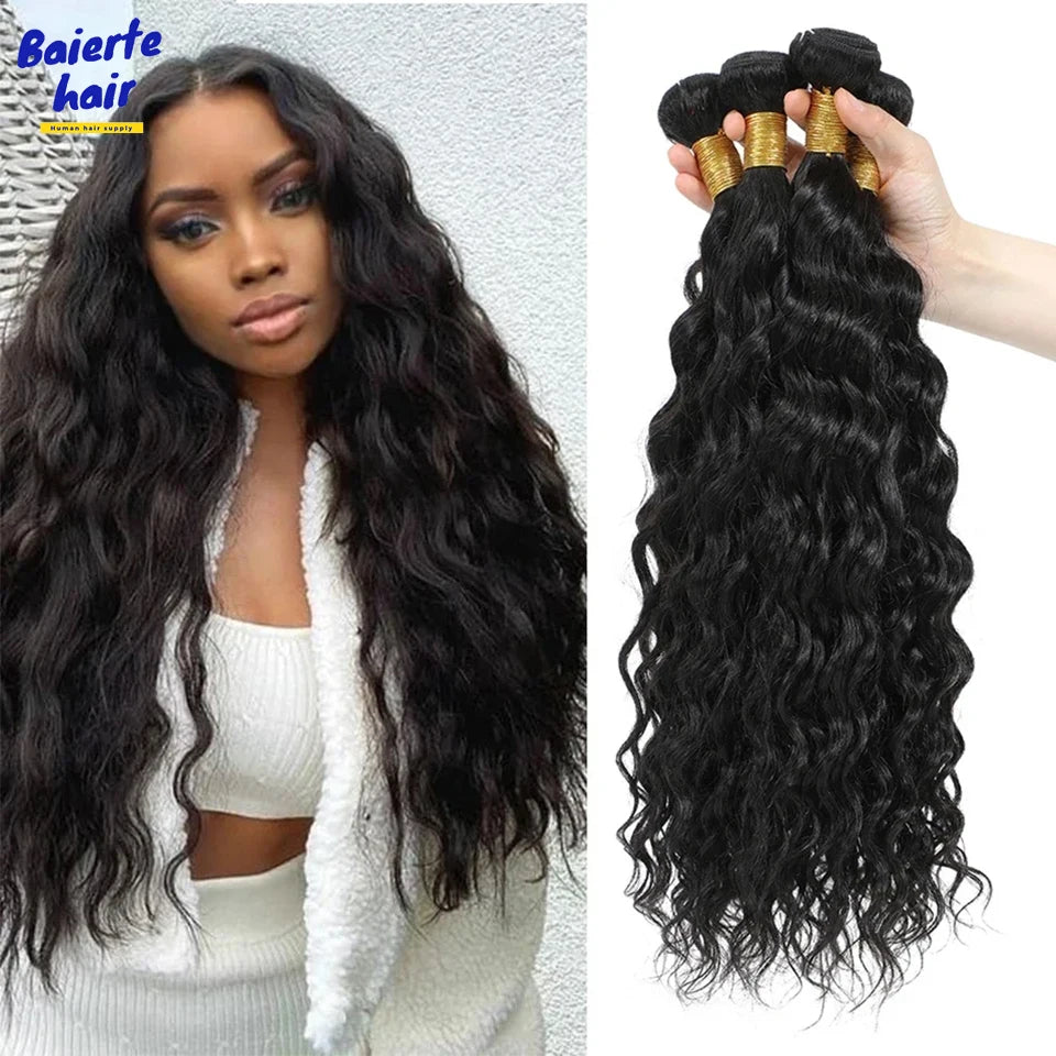 Natural Water Wave Hair Weave Bundles 100% Virgin Unprocessed Malaysian Natural Wave Human Hair Weaving Remy Raw Hair Extensions