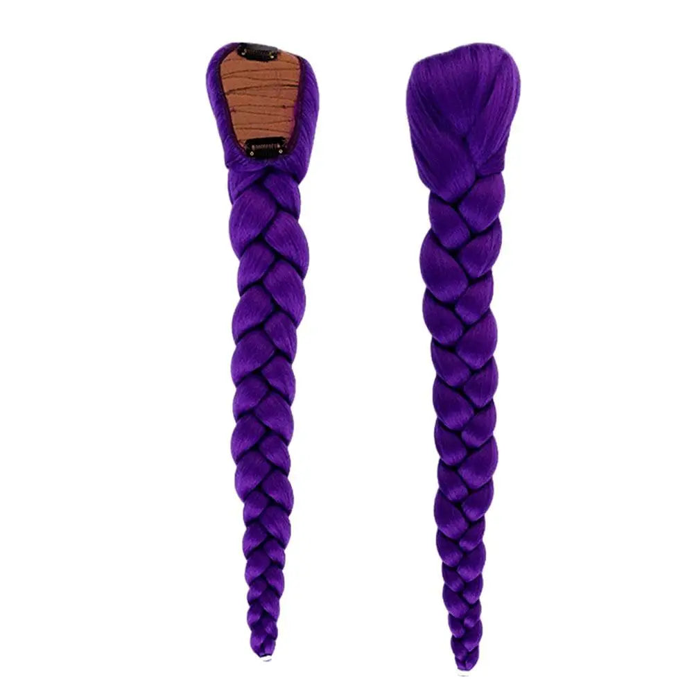 66cm Purple Braided Hair Ponytail Extensions for Kids Cosplay Long Purple Braids Rumi Hairstyle for Kids Christmas Party Use