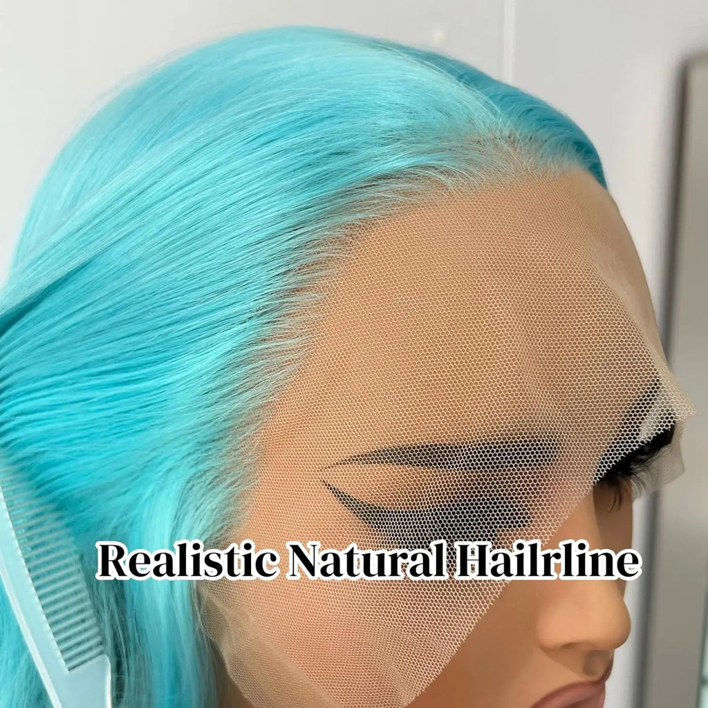Blue Wig Long Straight Synthetic Lace Front Wig Glueless Ready to Wear Cosplay Party Light Blue Hair Lace Frontal Wigs for Women