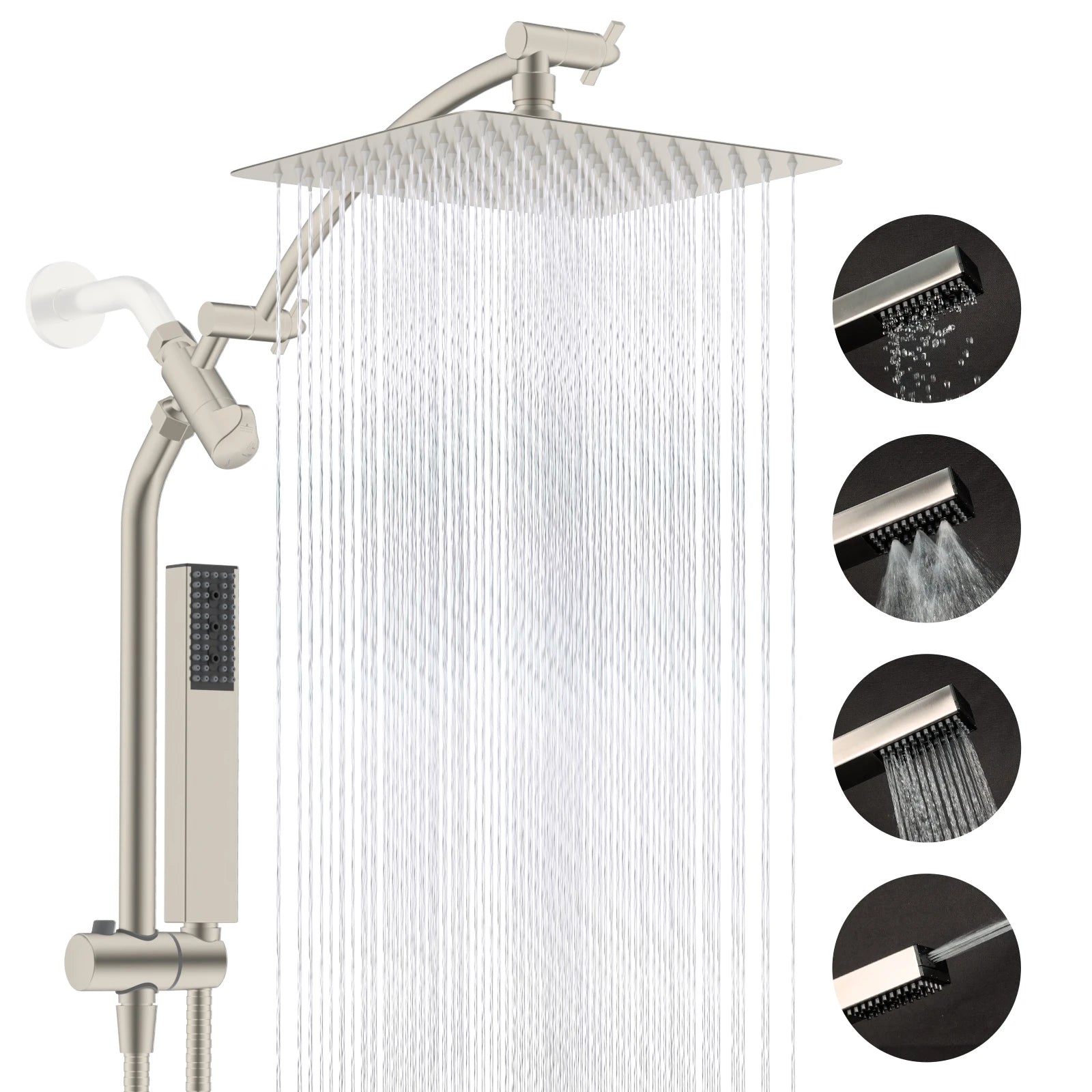 Dual Shower Head Combo, 10'' High Pressure Rain/Rainfall Shower Head, with Adjustable Slide Bar