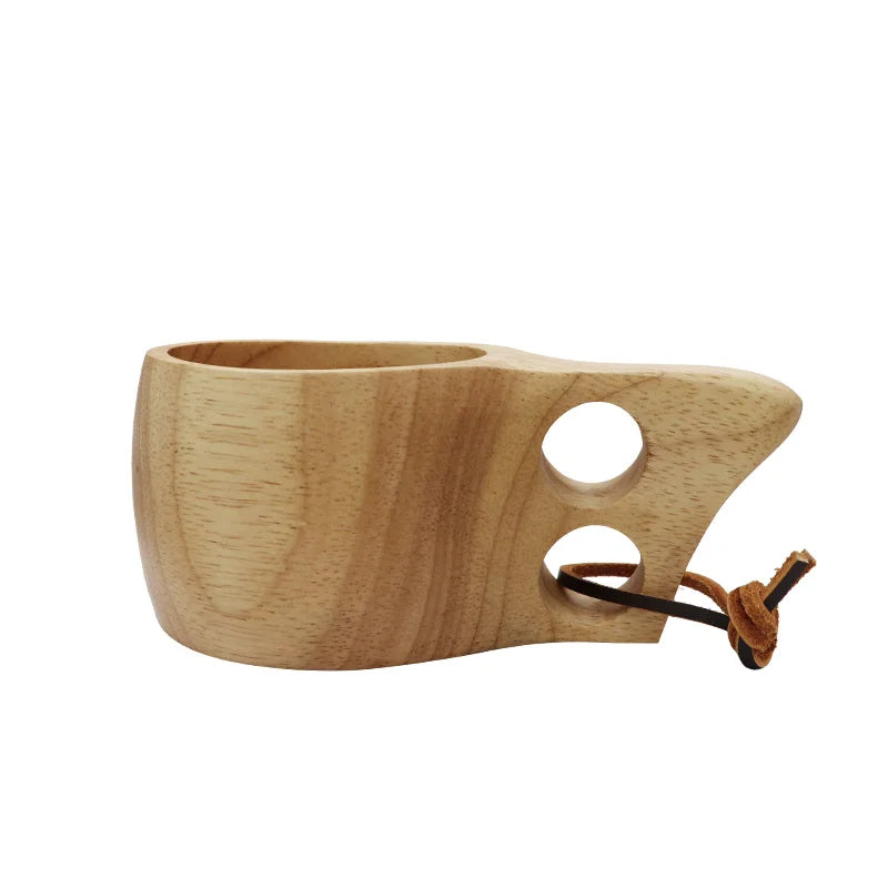 Outdoor Solid Wood Mugs Camping Portable Lanyard Finland Cup Handmade Large Capacity Milk Coffee Cups