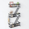 3-Tier New York Style Ladder Shelf Black Metal Floating Shelf for Bedroom Office Storage