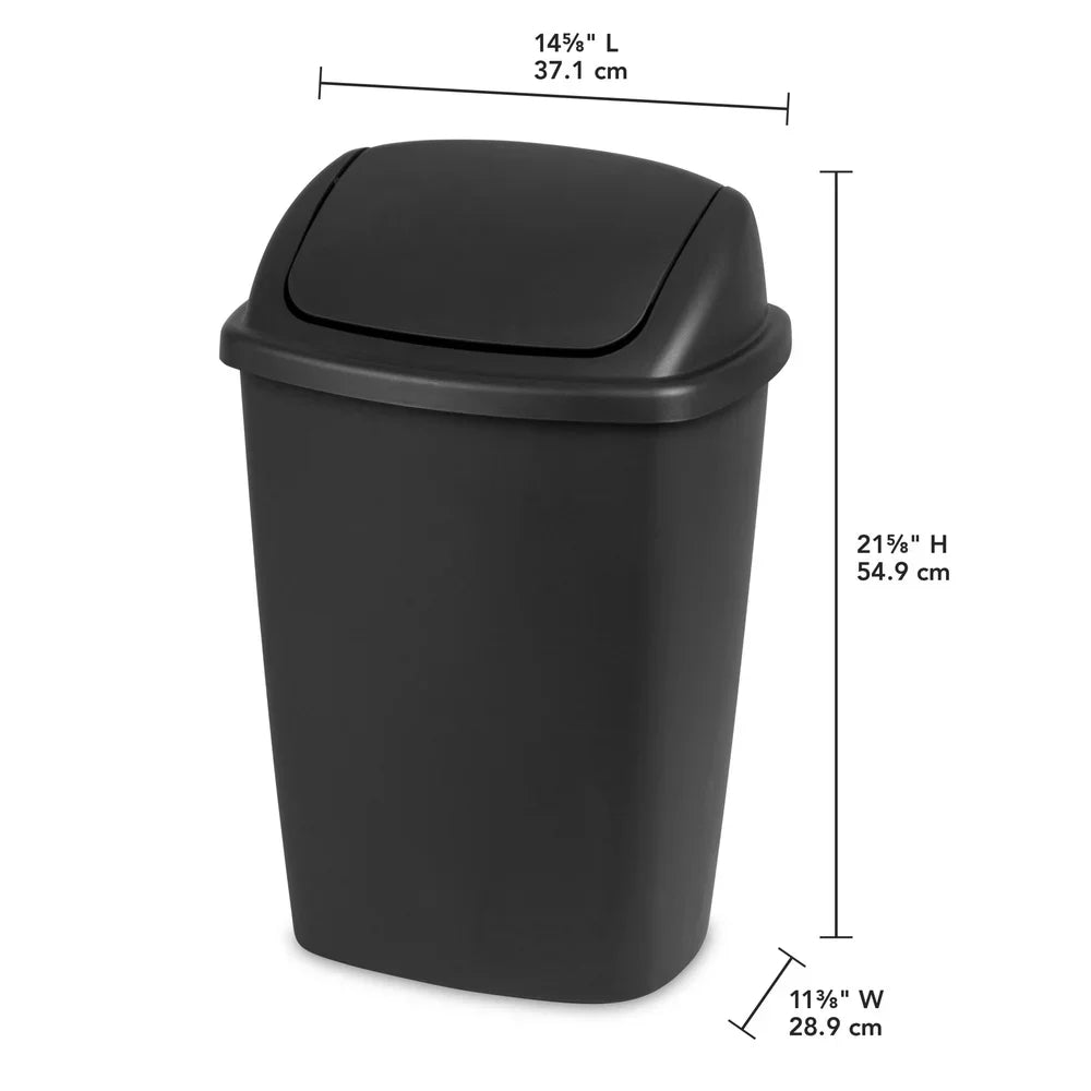 7.5 Gallon SwingTop Trash Can Plastic Wastebasket Indoor Kitchen Office Swing Lid Easy Clean Textured Surface BPA Free