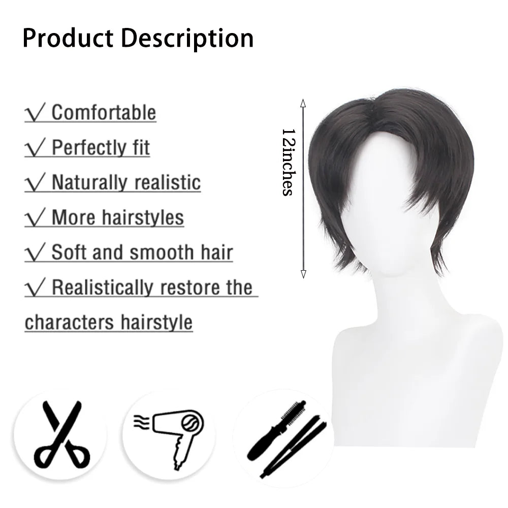 High-Quality Anime Jujutsu Kaisen Yuta Okkotsu Cosplay Synthetic Short Hair Black Suitable For Daily Party Heat-Resistant Wig