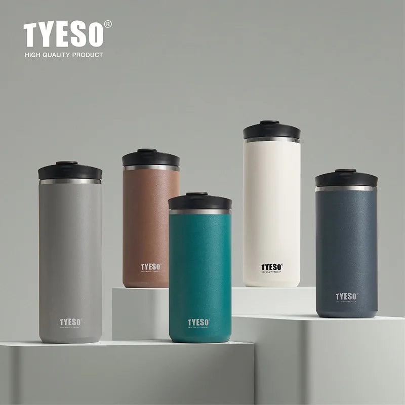 TYESO 600ML Outdoor Handmade Coffee Cup French Press Travel Mug 304 Stainless Steel Thermos Cup Double-Wall Insulated Cup