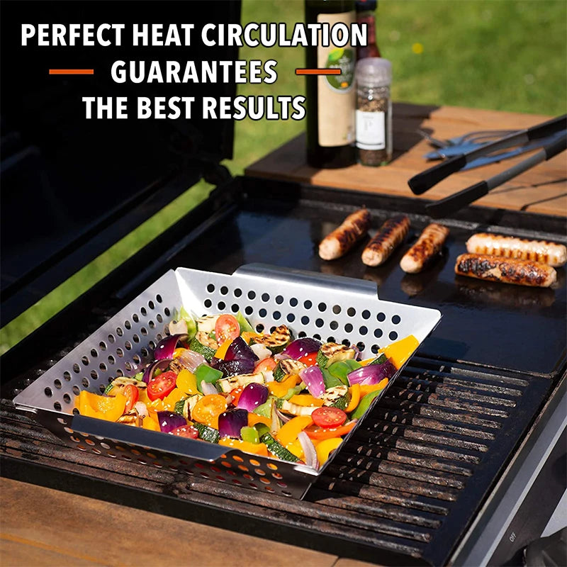 LMETJMA Grill Basket For Veggies Stainless Steel Grilling Basket Large Vegetable BBQ Basket for Charcoal and Gas Grill JT58