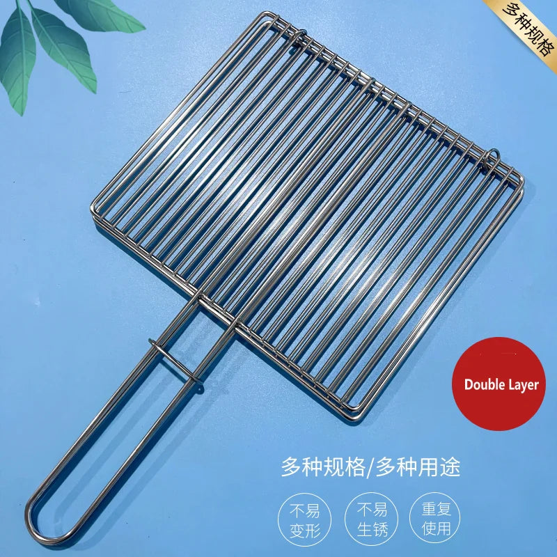 Folding Stainless Steel 304 Food Grade Square Strips Nonstick BBQ Net Mesh Barbecue Grill with Handle for Fish Wings Vegetable