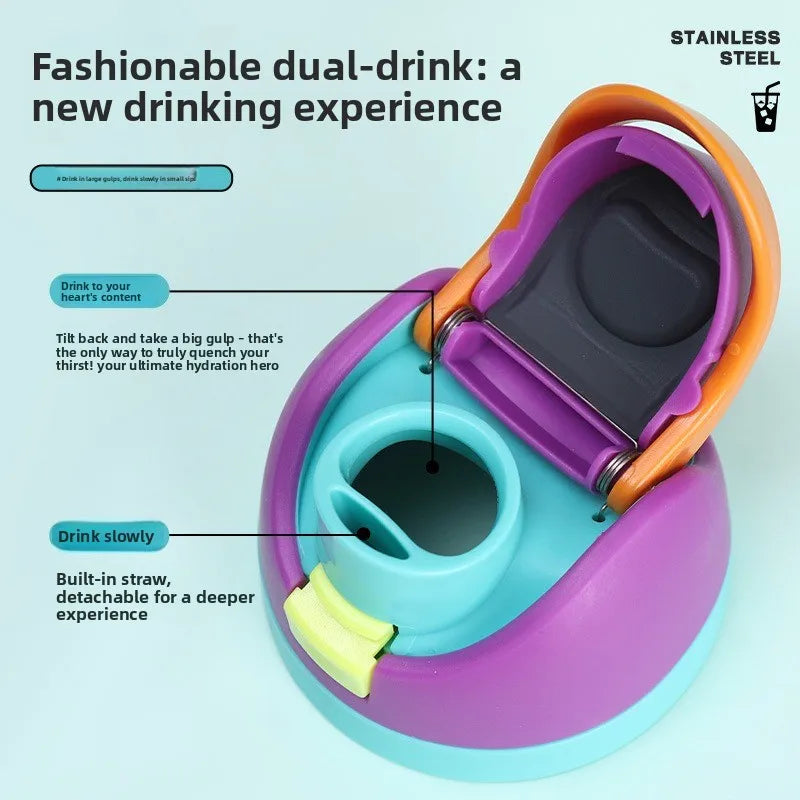 16/19/24/32oz Thermos Cup Fruit Mug Kids Straw Cup Vacuum Flasks Stainless Steel Travel Thermal Water Bottles