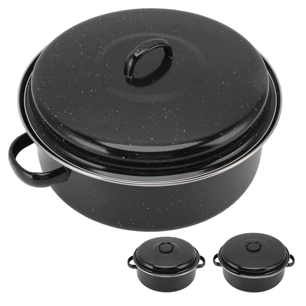 Oven Pans Roasting Pan Black Non Stick BBQ Pot Speckled Finish Household Roast Pan With Lid for Roasted Sweet Potatoes Chestnuts