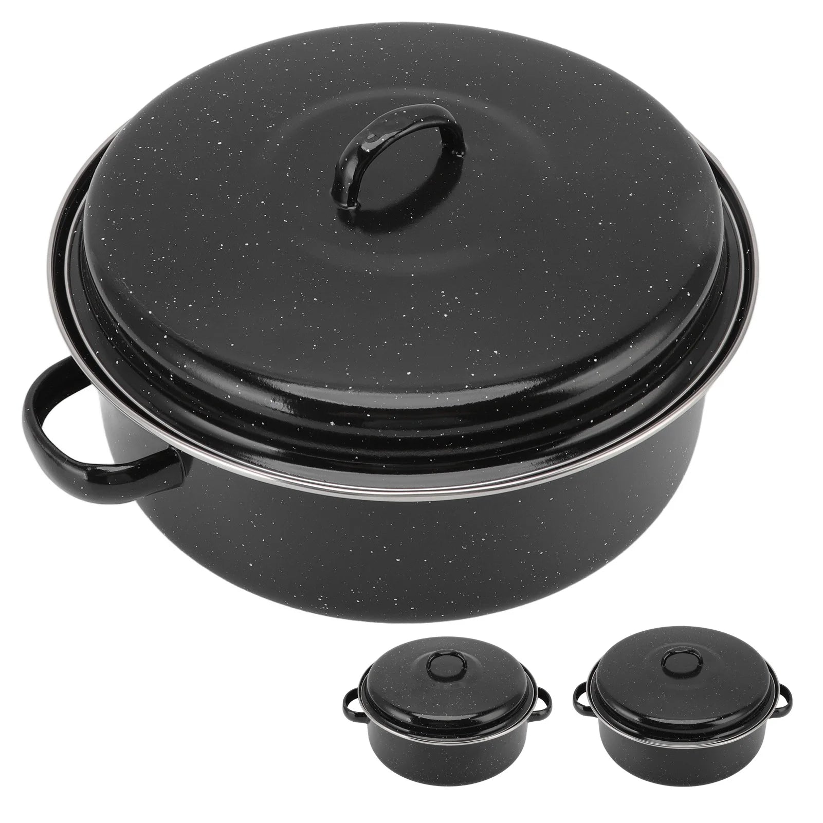 Oven Pans Roasting Pan Black Non Stick BBQ Pot Speckled Finish Household Roast Pan With Lid for Roasted Sweet Potatoes Chestnuts
