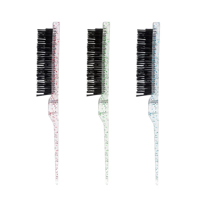 1pc crystal plastic fluffy comb with fine lines hair styling comb back combing hair salon tool comb Special for real hair wigs
