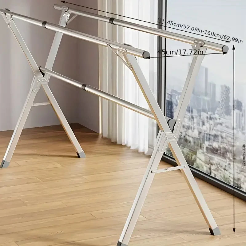 Folding Metal Drying Rack with 20 Hooks, Retractable Large Capacity X-Frame for Indoor & Outdoor Laundry Use