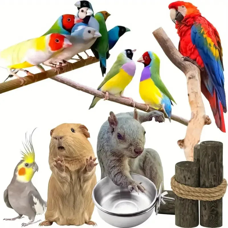 Bird Feeder Parrot Rabbit Hamster Pet Food Dish Water Cup Stainless Steel Clamp-on Water Drinker Cage Cup Hanging Bowl