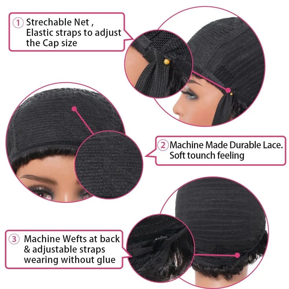 Glueless Afro Kinky Curly Wig Human Hair for Women Short Fluffy Curly Wigs Human Hair Pixie Cut Afro Wig for Black Women