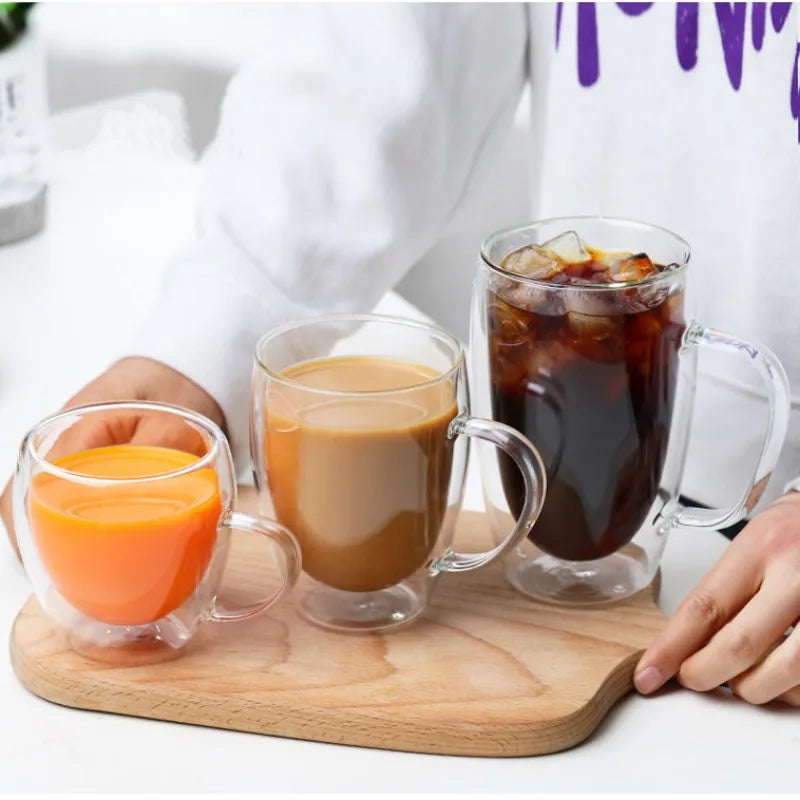 5 Sizes Double Wall Insulated Glass Cup Clear Espresso Coffee Mugs Handmade Beer Mug Tea Milk glass Whiskey Glass Cups Drinkware