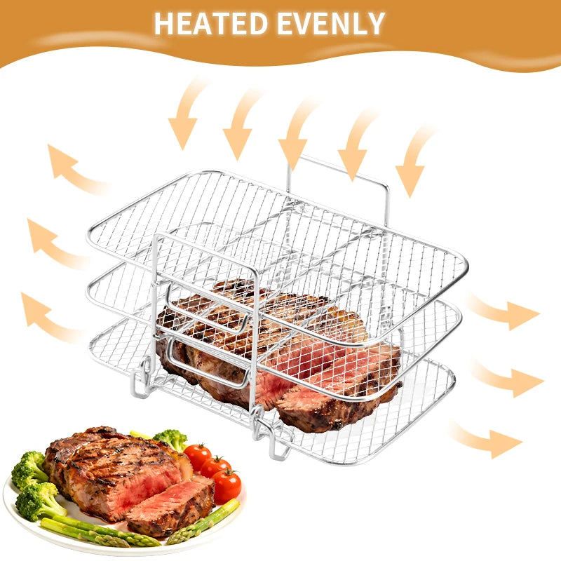 Air Fryer Rack for Ninja Air Fryer Multi-Layer Double Basket Air Fryer Accessories 304 Stainless Steel Grilling Rack Cooking