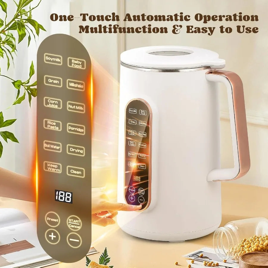 8-in-1 Upgraded 40oz Nut Milk Maker Machine with 10-Leaf Blades for Homemade Oat Soy Almond Juice Stainless Steel Body Silver C