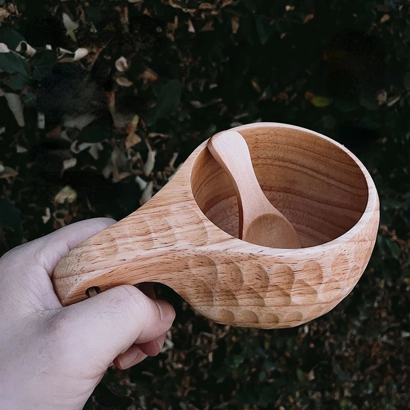 Outdoor Solid Wood Mugs Camping Portable Lanyard Finland Cup Handmade Large Capacity Milk Coffee Cups