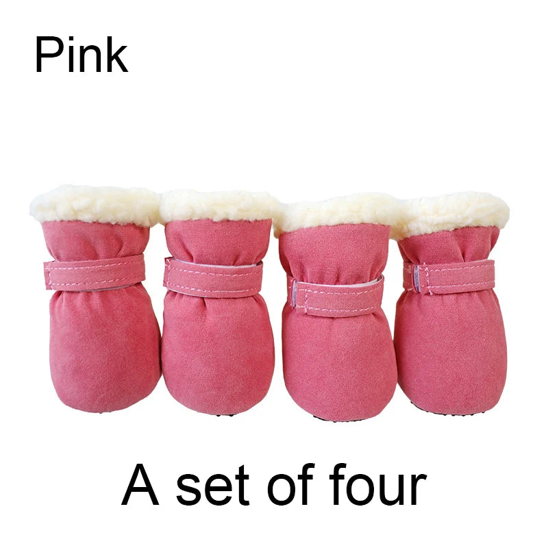 4pcs Winter Thick Warm Dog Shoes Soft Plush Non-slip Waterproof Snow Boot Puppy Outdoor Walking Pet Accessories Dog Socks Bootie