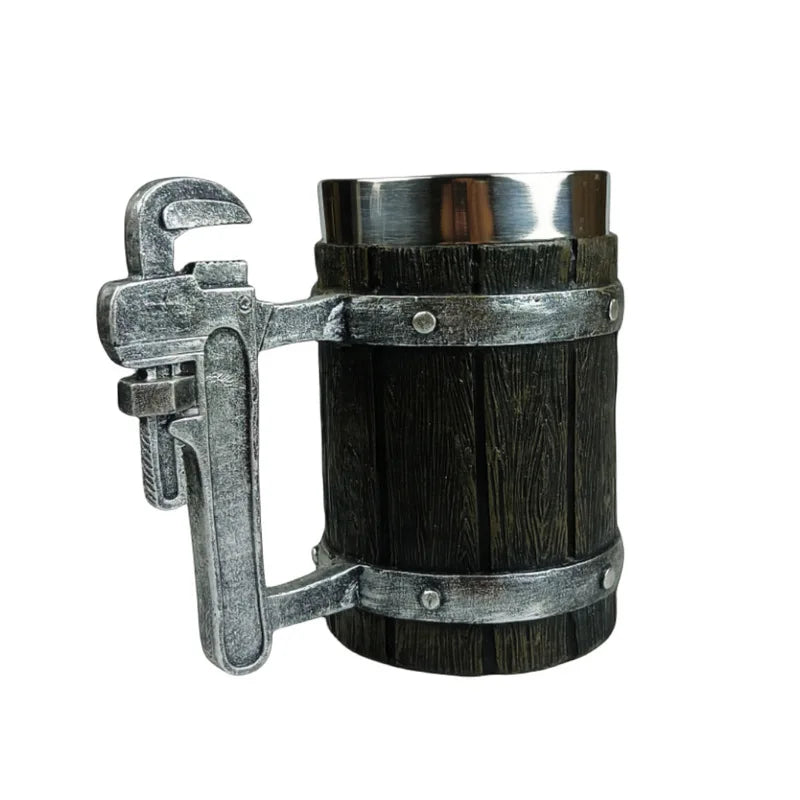 New Wooden Barrel Beer Cup Creative Large Capacity Bar Mug Water Cup Personalized Imitation Wood Stainless Steel Cup