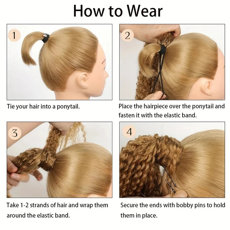 18Inch Synthetic Long Curly Daily Use Women's Ponytail Deep Curly Hair Extension With Elastic Rubber Band Fluffy Hairpiece