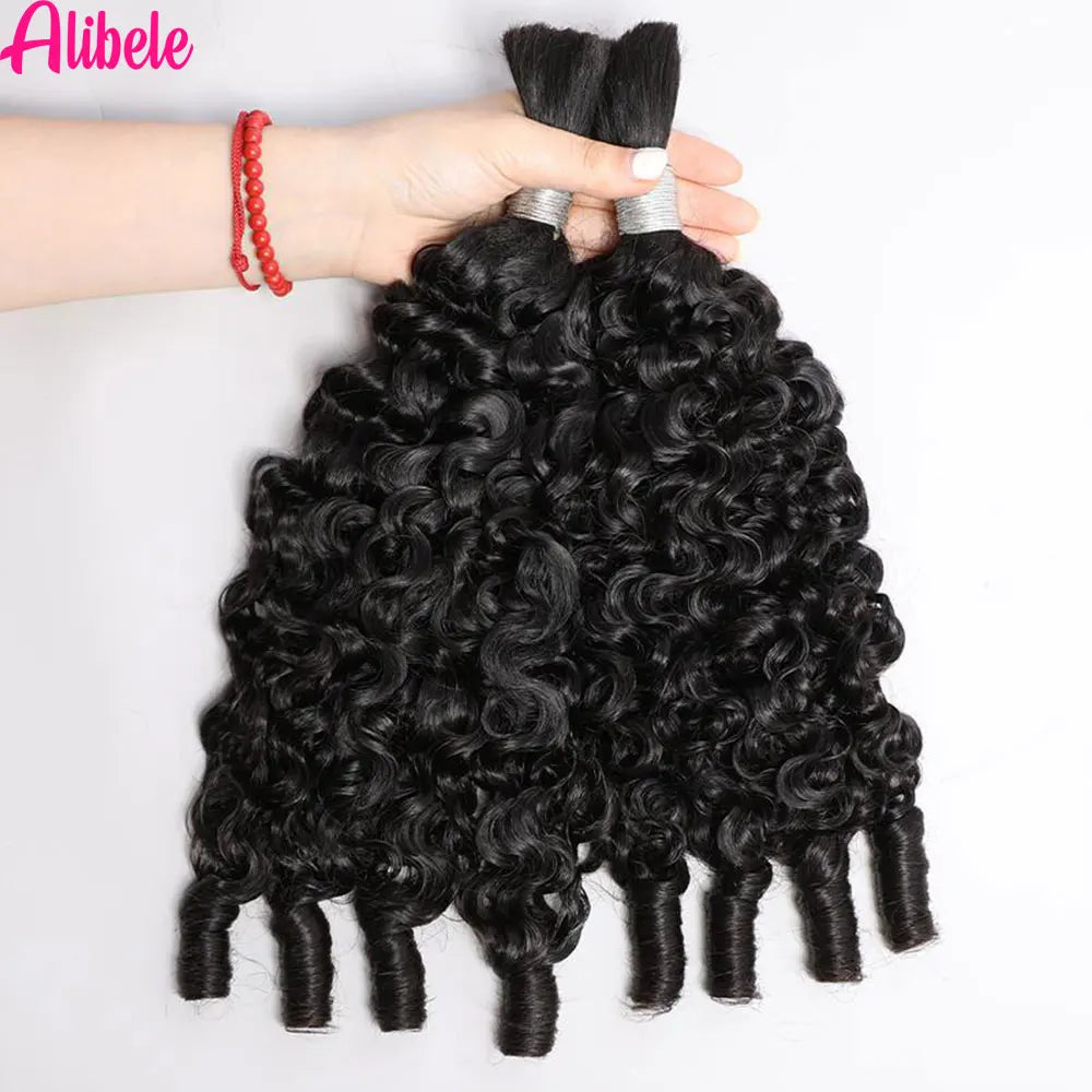 Alibele Hair Bulk Hair For Braiding 100% Real Human Hair Burmese Curly Hair For Boho Braids 12A Grade Hair 95g-105g NaturalColor