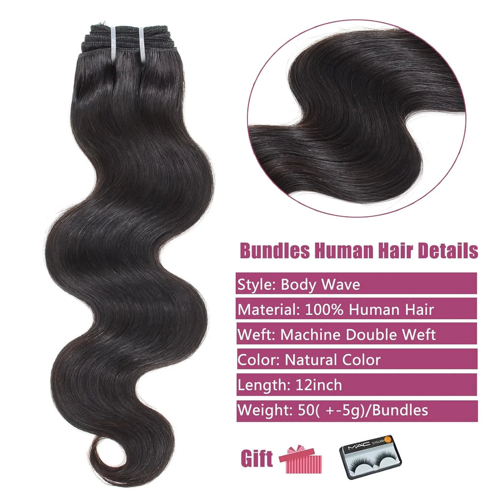 12 Inch Human Hair Bundles Natural Color 4 Bundles 12A Brazilian Virgin Hair 100% Unprocessed Quick Weave Straight Human Hair