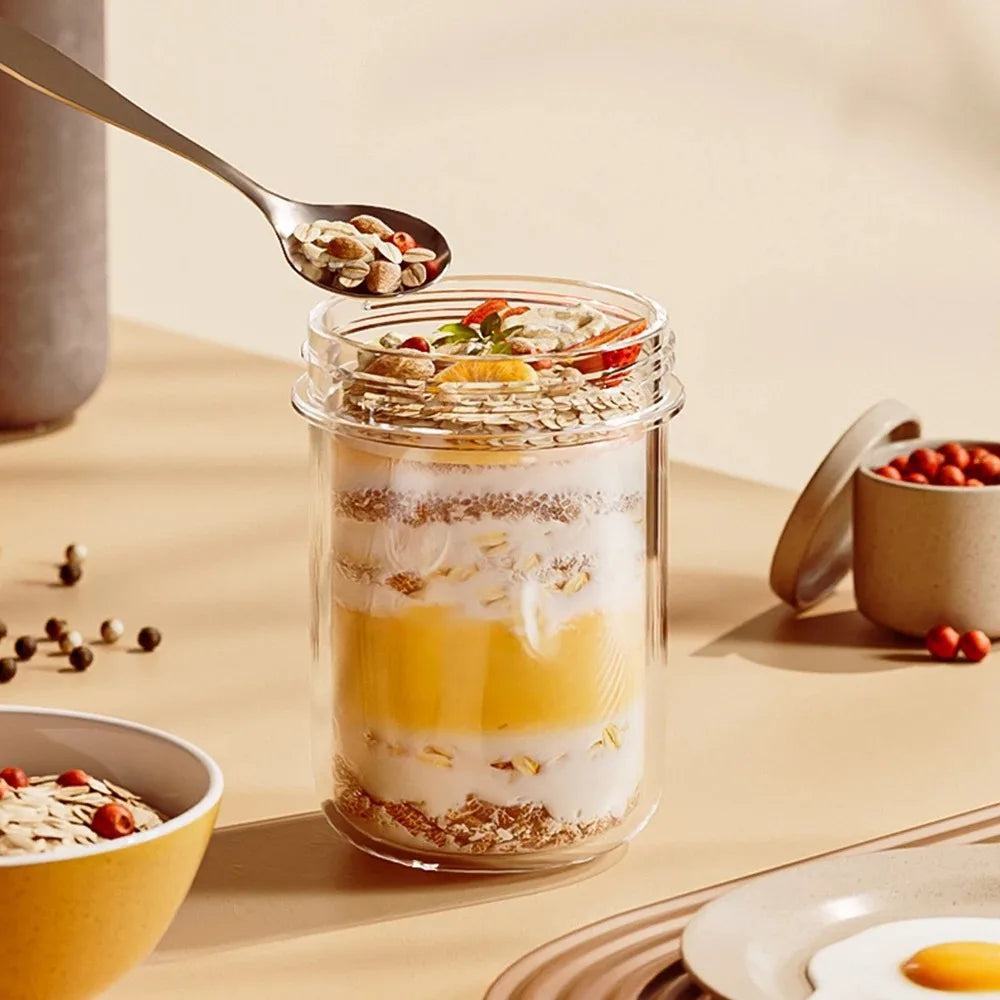 430ML Oat Cup Nut Yogurt Salad Cup Leakproof Glass Cup Oats Container With Lid Spoon Breakfast Cups Kitchen Item