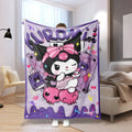 Gothic Kuromi Pattern Blanket Single Sided 2DPrint Plush Flannel Throw Home Bedroom Sofa Cute Vibe Decor Gift For Kids And Teens