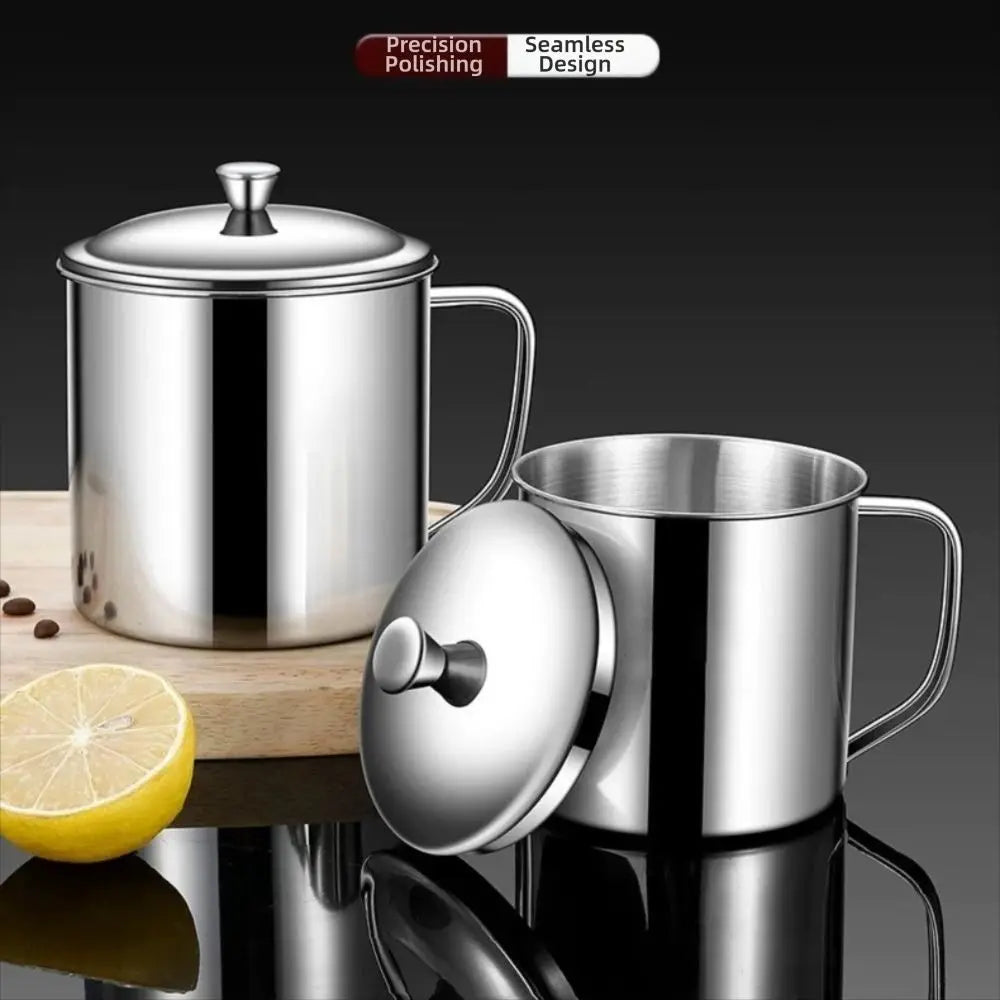 New 350-1250ml Mug Handle Design With Lid Water Cup 304 Stainless Steel Tea Cup Camping