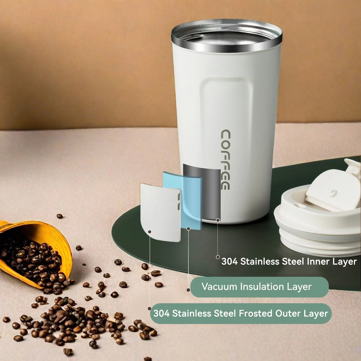 304 Stainless Steel Thermos Cup Portable Double Wall Insulated Coffee Mug Leak-proof Tumbler Water Bottle For Student Adult