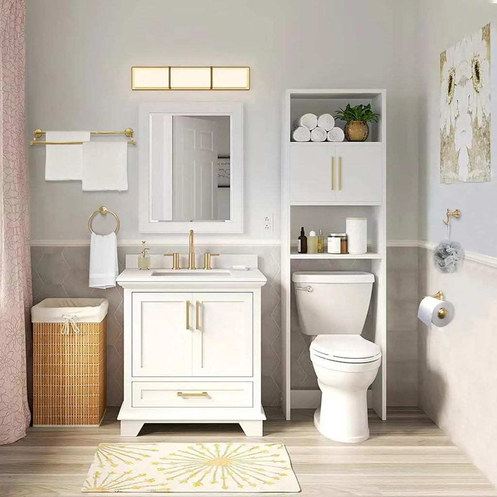 Antique Brass Bathroom Set: Adjustable Towel Bar, Toilet Paper Holder, Towel Ring & Robe Hook - Solid Brass, Rust-Resistant