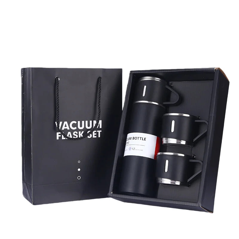 Business Stainless Steel Vacuum Thermos 500ml, 3-Lid Gift Set , Double Wall Insulated for Office Travel Camping Hot Cold Drinks