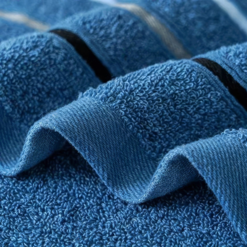 A two-pack of soft, quick-drying blue gym towels featuring a classic three-stripe design for fitness and travel.