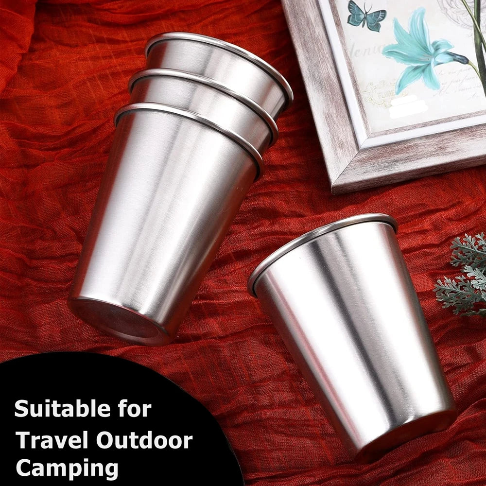 4Pack Stainless Steel Cup Pint Cup for Kids and Adult Tumbler Metal Cup 12oz Stackable Cup Drinking Glasses Travel Camping 350ml